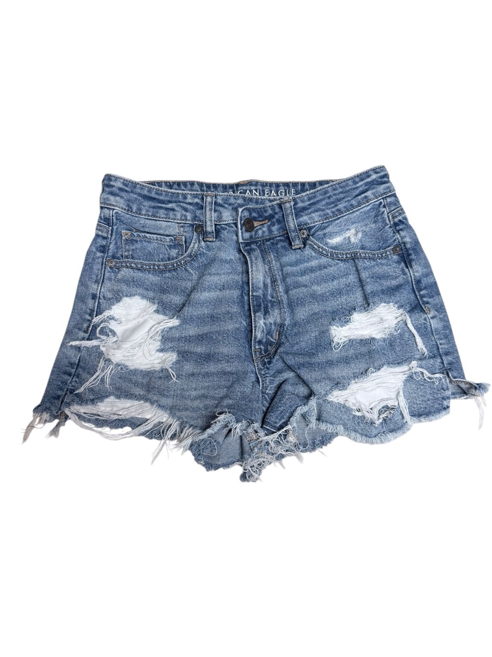 American Eagle Medium Wash Distressed Mom Shorts High Rise